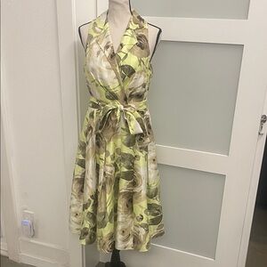 Evan Picone Yellow and Brown Floral Midi Dress